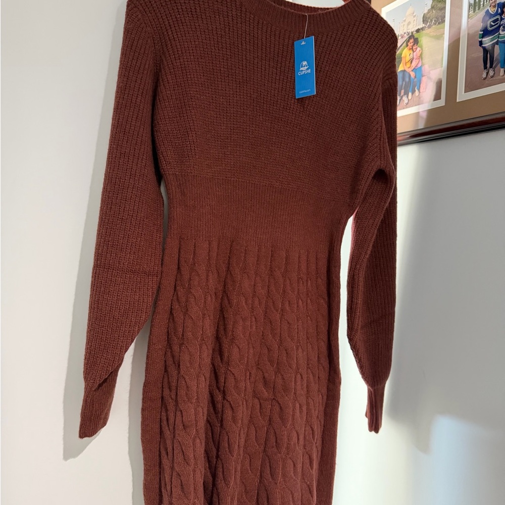 Cupshe Maroon Ribbed Knit Mini Dress with Long Balloon Sleeves - Picture 5 of 5